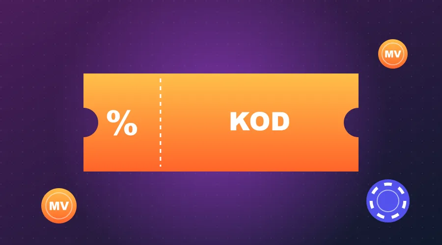 Kupon z napisem KOD i znakiem procentu – MV Casino Code